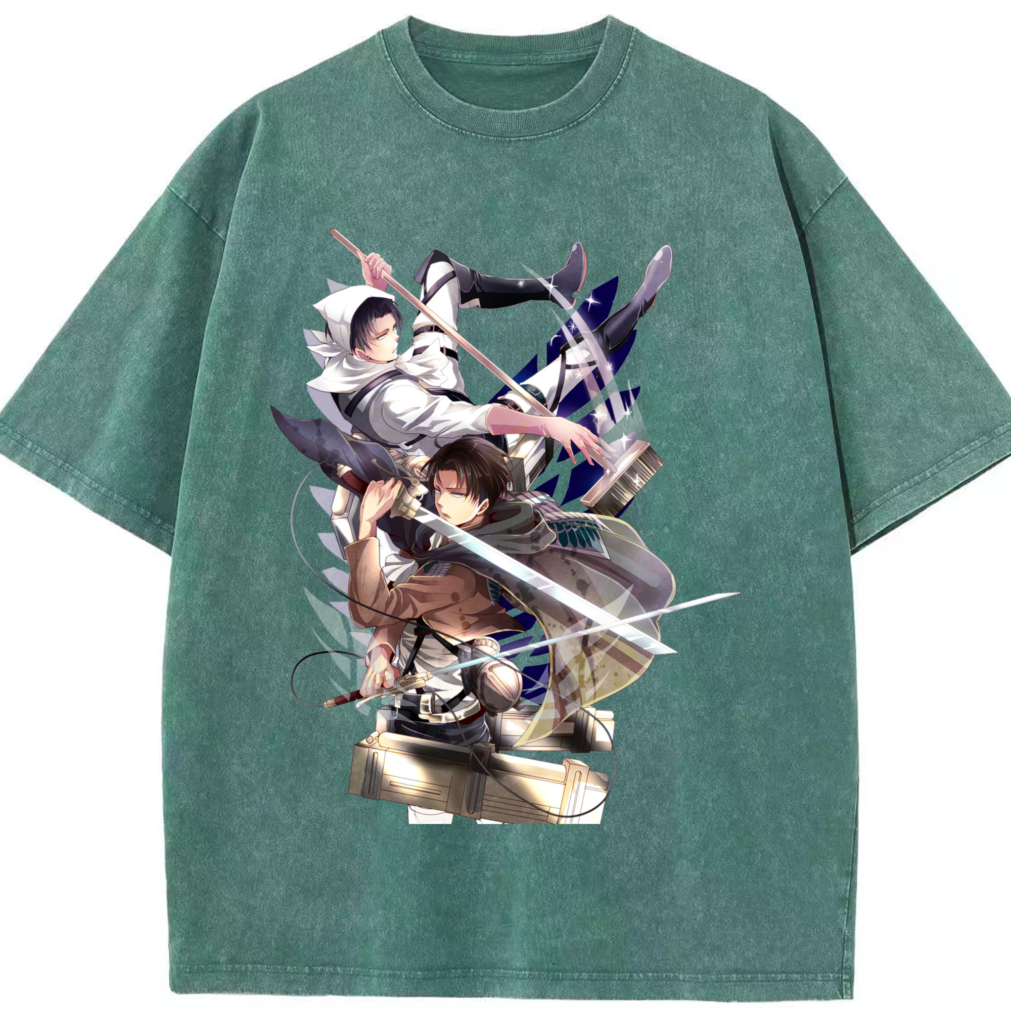 （画像用） 進撃の巨人 リヴァイ·アッカーマン Attack on Titan Levi Ackerman 綿100% ヴィンテージ風 半袖Tシャツ（フロントプリント）